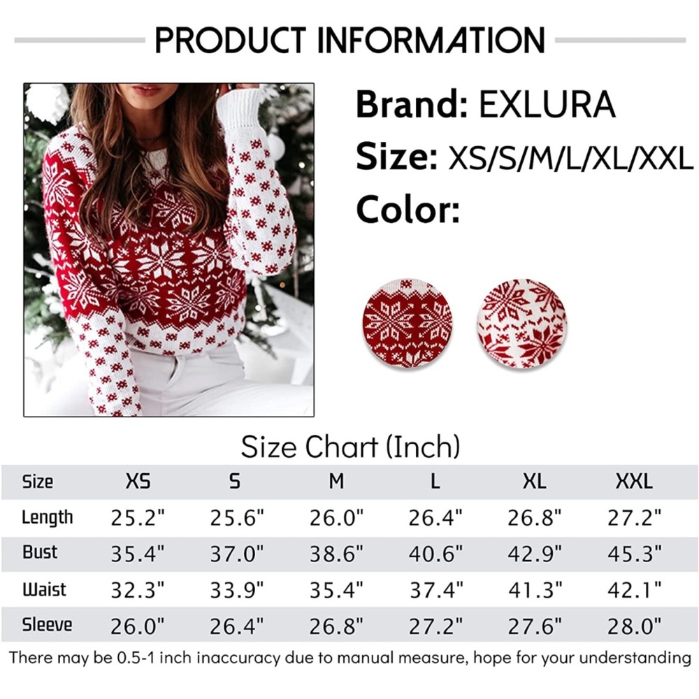 🎉❄️🎉HP🎉❄️🎉 EXLURA Red and White Snowflake Ugly Christmas Sweater - size XL - Picture 5 of 11